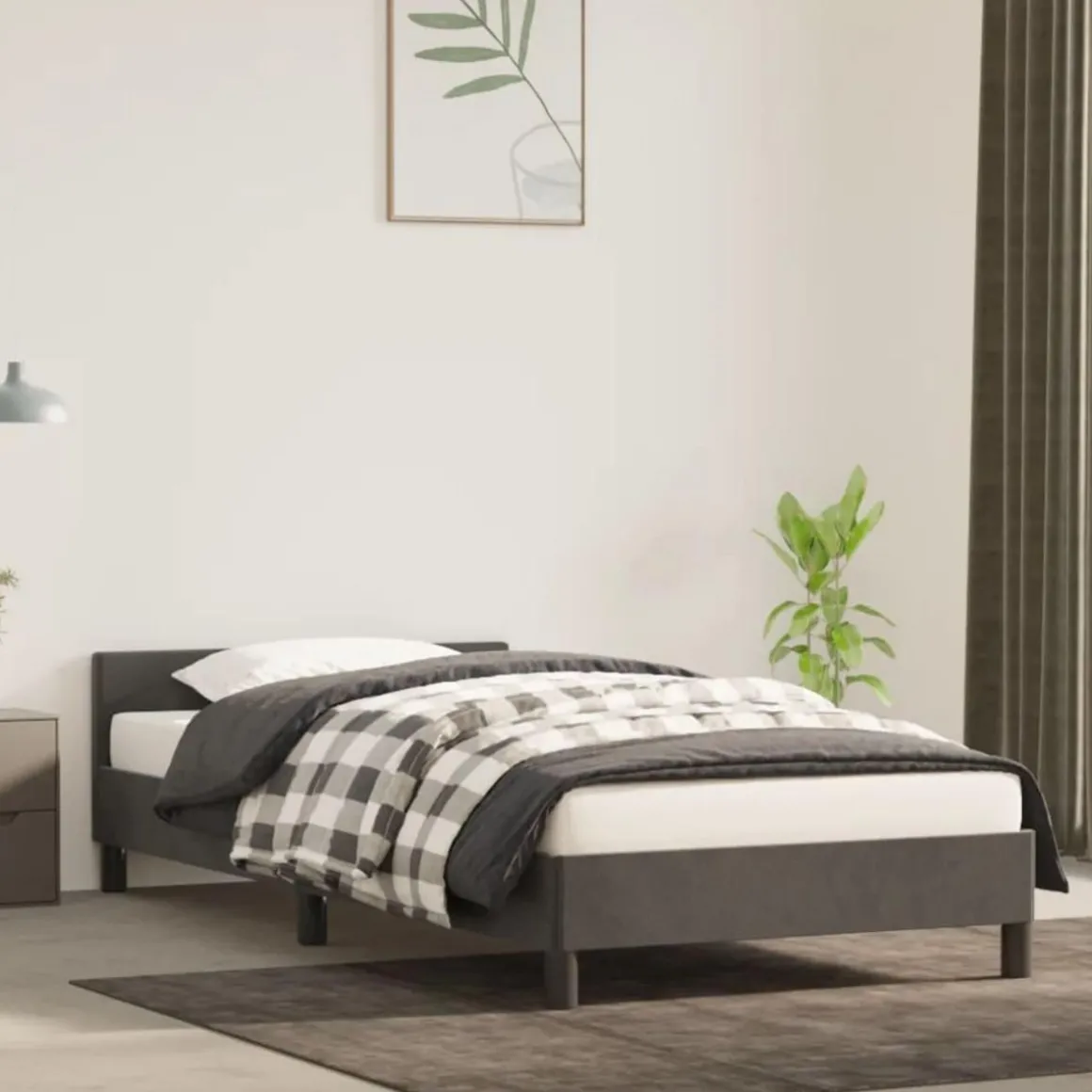 Cadre de lit sans matelas gris fonce 100x200 cm velours