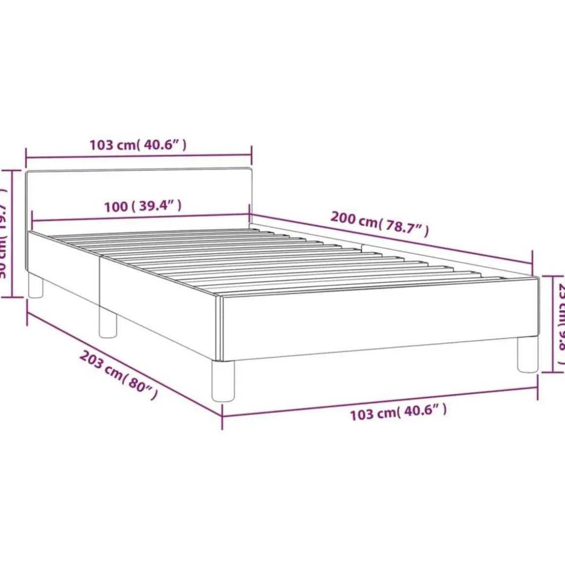 Cadre de lit sans matelas gris fonce 100x200 cm velours