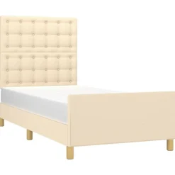 Cadre de lit sans matelas creme 90x200 cm tissu