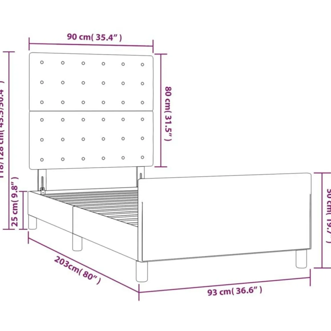 Cadre de lit sans matelas creme 90x200 cm tissu