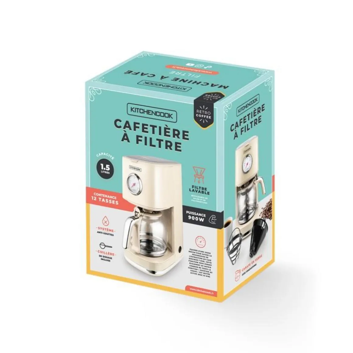 Cafetière Style Rétro Avec Filtre Nylon Réutilisable Retro Coffee Crème Kitchencook