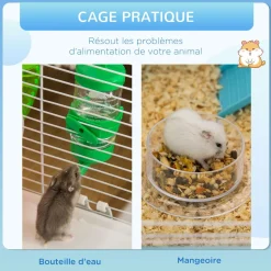 Cage à hamsters 3 niveaux - tunnel, abreuvoir, roue, maisonnette, échelles - dim. 59L x 36l x 47H cm - métal PP bleu blanc