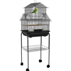 Cage à oiseaux design maison mangeoires perchoirs 3 portes plateau excrément amovible noir