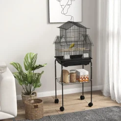 Cage à oiseaux design maison mangeoires perchoirs 3 portes plateau excrément amovible noir