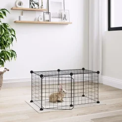 Cage animaux de compagnie a 8 panneaux et porte Noir 35x35 cm