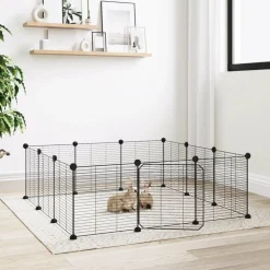 Cage animaux de compagnie a 12 panneaux et porte Noir 35x35 cm