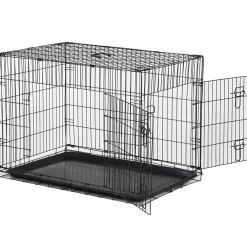 Cage caisse de transport pliante pour chien en métal noir 91 x 61 x 67 cm