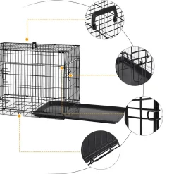 Cage caisse de transport pliante pour chien en métal noir 91 x 61 x 67 cm