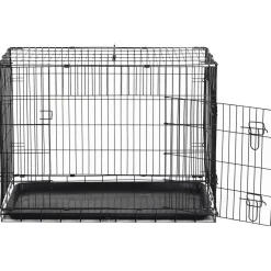 Cage caisse de transport pliante pour chien en métal noir 91 x 61 x 67 cm