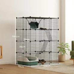 Cage chat intérieur - parc chat DIY - 4 niv. 5 portes hamac plateformes rampes - acier noir