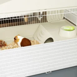 Cage cochon d'inde rongeur parc amovible tapis imperméable balcon bol rampe 4 roulettes acier PP gris beige