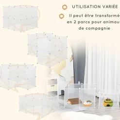 Cage parc enclos modulable petits animaux - dim. 105L x 105l x 45H cm - 12 panneaux résine PP opaque