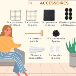 Cage parc enclos rongeurs modulable dim. L 105 x l 105 x H 70 cm 2 niveaux 2 portes rampe résine PP fil métallique noir