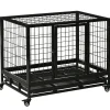 Cage pour chien animaux cage de transport sur roulettes 2 portes noir
