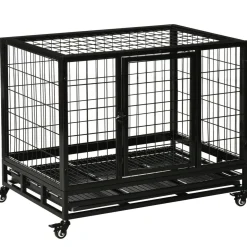 Cage pour chien animaux cage de transport sur roulettes 2 portes noir