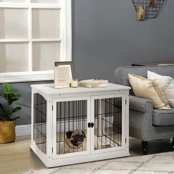 Cage pour chien animaux cage en bois MDF classe E1 3 portes verrouillables max. 30 Kg dim. 81L x 58l x 66H cm blanc noir