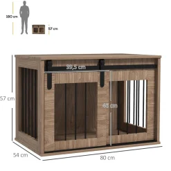 Cage pour chien animaux style indisutriel - porte coulissante verrouillable - acier noir panneaux aspect bois