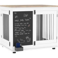 Cage pour chien intérieur - cage d'intérieur design - 2 portes - tableau noir pour craie - barreaux acier