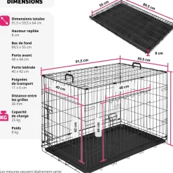 Cage pour chien Luna, pliable, avec 2 portes