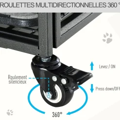 Cage pour chien pliable cage de transport sur roulettes 2 portes verrouillables plateau amovible dim. 94L x 58l x 69H cm métal gris noir