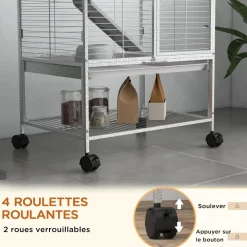 Cage pour rongeurs furet chinchilla plateforme rampe 2 portes biberon gamelle plateau étagère acier gris clair