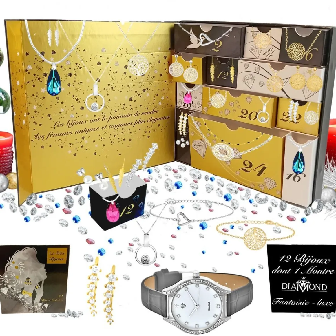 Calendrier de l'avent SC Crystal - 11 bijoux et 1 montre ornée d'un véritable diamant