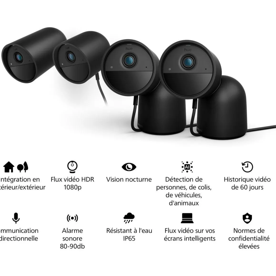 Caméra de surveillance HUE SECURE avec support bureau noire