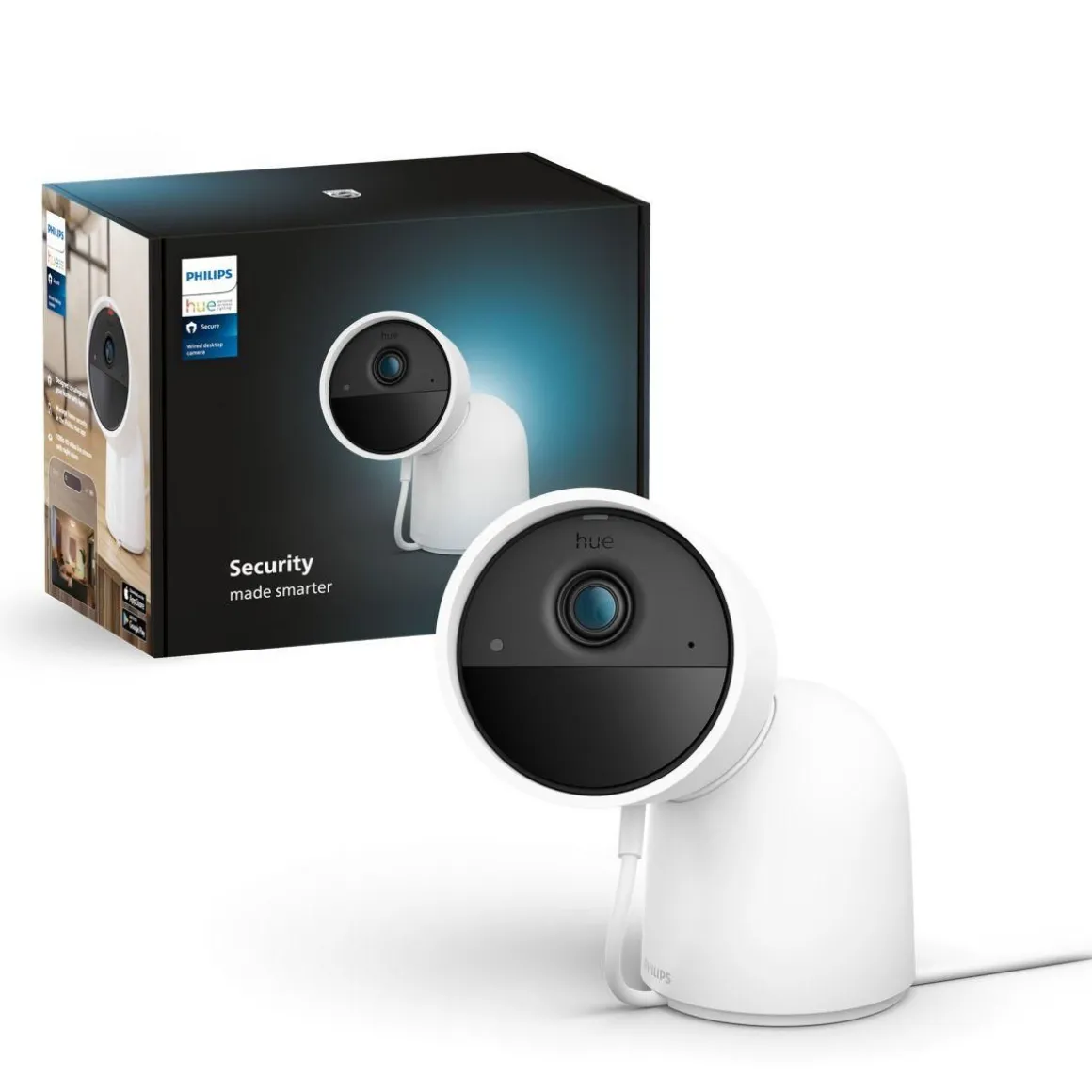 Caméra de surveillance HUE SECURE avec support bureau blanche