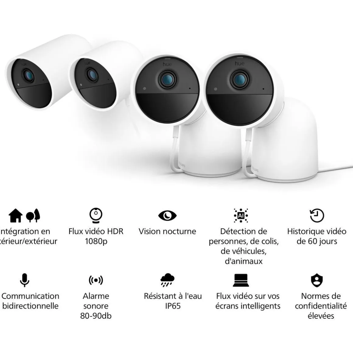 Caméra de surveillance HUE SECURE avec support bureau blanche