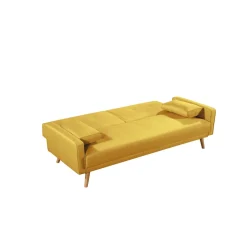 Canapé 3 places scandinave convertible NOVA, assise tissu pieds en bois