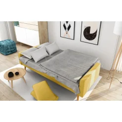 Canapé 3 places scandinave convertible NOVA, assise tissu pieds en bois