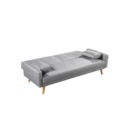 Canapé 3 places scandinave convertible NOVA, assise tissu pieds en bois