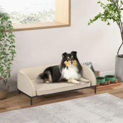 Canapé chien lit pour chien chat design contemporain dim. 101L x 62P x 34H cm coussin moelleux velours beige