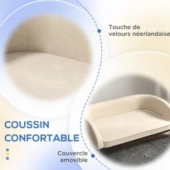 Canapé chien lit pour chien chat design contemporain dim. 101L x 62P x 34H cm coussin moelleux velours beige