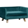 Canapé chien lit pour chien design scandinave coussin moelleux pieds bois massif dim. 64 x 45 x 36 cm velours bleu canard