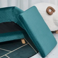 Canapé chien lit pour chien design scandinave coussin moelleux pieds bois massif dim. 64 x 45 x 36 cm velours bleu canard