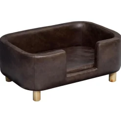 Canapé chien lit pour chien chat avec rebord coussin moelleux pieds bois massif dim. 74 x 48,5 x 31 cm revêtement micro-fibre chocolat
