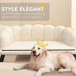 Canapé chien lit pour chien chat design contemporain coquillage dim. 98L x 60l x 35H cm coussin moelleux velours crème