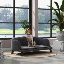 Canapé chien lit pour chien chat design contemporain coquillage dim. 98L x 60l x 35H cm coussin moelleux velours gris