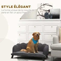Canapé chien lit pour chien chat design contemporain coquillage dim. 98L x 60l x 35H cm coussin moelleux velours gris