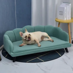 Canapé chien lit pour chien chat design contemporain coquillage dim. 98L x 60l x 35H cm coussin moelleux velours vert