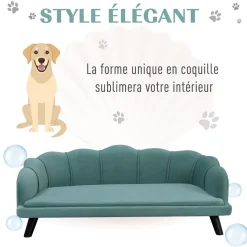 Canapé chien lit pour chien chat design contemporain coquillage dim. 98L x 60l x 35H cm coussin moelleux velours vert