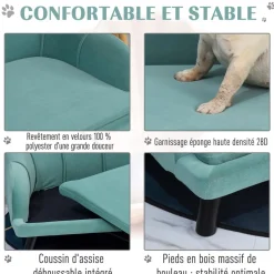 Canapé chien lit pour chien chat design contemporain coquillage dim. 98L x 60l x 35H cm coussin moelleux velours vert