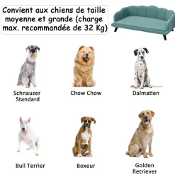 Canapé chien lit pour chien chat design contemporain coquillage dim. 98L x 60l x 35H cm coussin moelleux velours vert