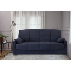 Canapé clic clac 3 places - Bleu - Matelas 14 cm - L223 x P96 x H 103 cm - MEGAN