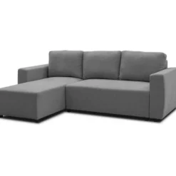 Canapé d'angle convertible réversible 3 a 4 places - PHARELL - Tissu anthracite - Coffre de rangement - L 224 x P 155 x H 85 c