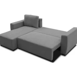 Canapé d'angle convertible réversible 3 a 4 places - PHARELL - Tissu anthracite - Coffre de rangement - L 224 x P 155 x H 85 c