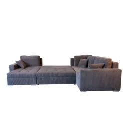 Canapé d'angle convertible panoramique 5 places tissu velours avec coffre MAGNUS