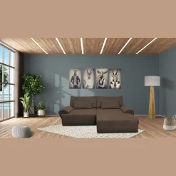 Canapé d'angle convertible réversible 5 places en velour côtelé BILLY