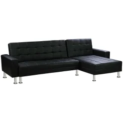 Canapé d'angle convertible et réversible Theo - 258 x 82/147 x 82 cm - 4 places - Noir